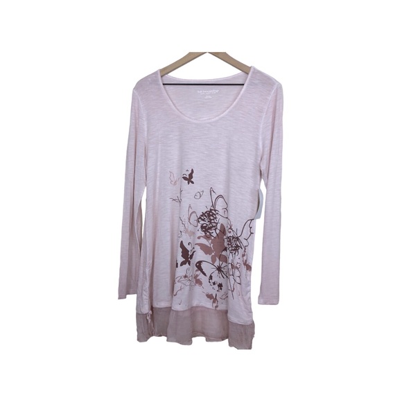 J Jill     Blush Pink Long Sleeves Ruffle Hem Stretch Soft Jersey Butterflies M - Picture 1 of 8